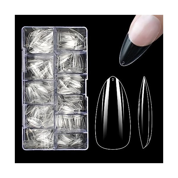 LEA-SHALL 500 Pièces Faux Ongles Capsules Amande Court Gel pour Nail Art, 10 Tailles Stiletto Capsule French Americaine Manuc