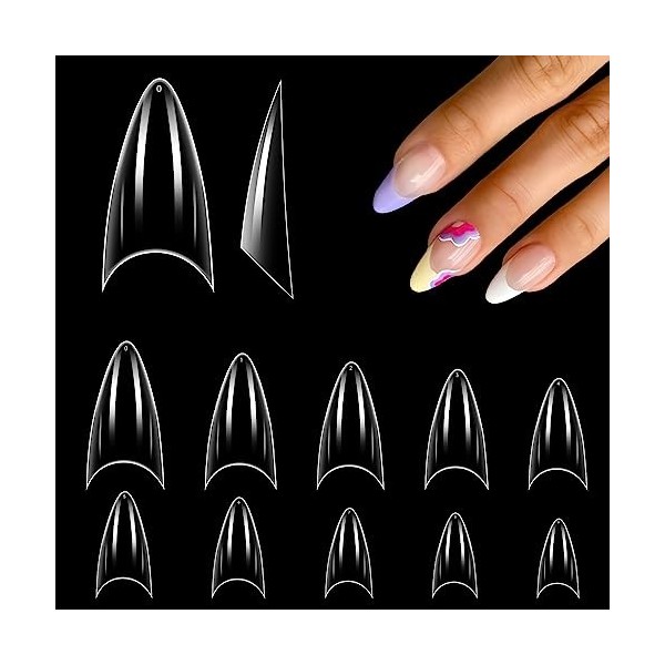 LEA-SHALL 500 Pièces Faux Ongles Capsules Amande Court Gel pour Nail Art, 10 Tailles Stiletto Capsule French Americaine Manuc