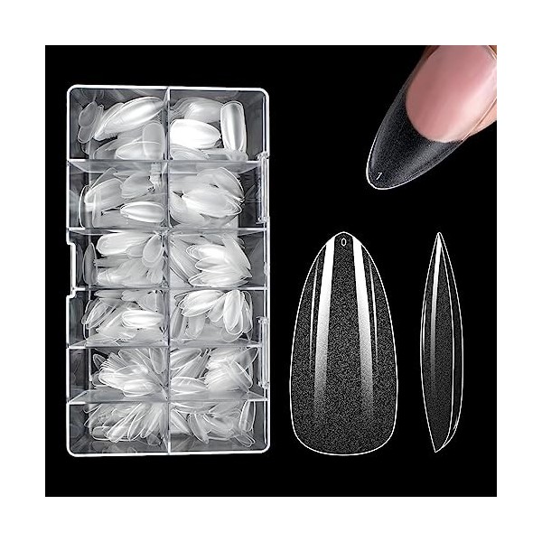 LEA-SHALL 500 Pièces Faux Ongles Capsules Amande Court Gel pour Nail Art, 10 Tailles Stiletto Capsule French Americaine Manuc