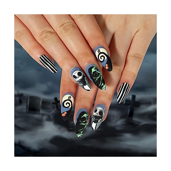 Brishaw Coffin faux ongles Halloween décoration Ghost Press on Nails grave noctlucent Stick on Nails Ballerina acryliques fau