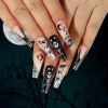 Brishow Faux ongles Halloween décoration araignée noire pressé on ongles fantômes Ballerina acrylique long faux ongles 24 piè