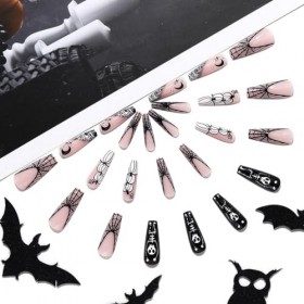 Brishow Faux ongles Halloween décoration araignée noire pressé on ongles fantômes Ballerina acrylique long faux ongles 24 piè