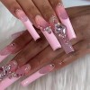 Lot de 24 faux ongles carrés à coller sur les ongles avec strass amovibles à coller pour femmes et filles