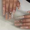Lot de 24 faux ongles carrés à coller sur les ongles avec strass amovibles à coller pour femmes et filles Faux ongles et caps...