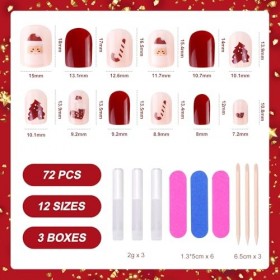 MELLIEX Lot de 72 faux ongles de Noël, couverture complète, ballerine, à coller pour décoration dongles
