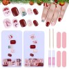 MELLIEX 48 Pièces Faux Ongles Noël Courts, 12 Tailles Artificiels Faux Ongle à Coller Presser Noël Faux Ongles pour Filles Fe