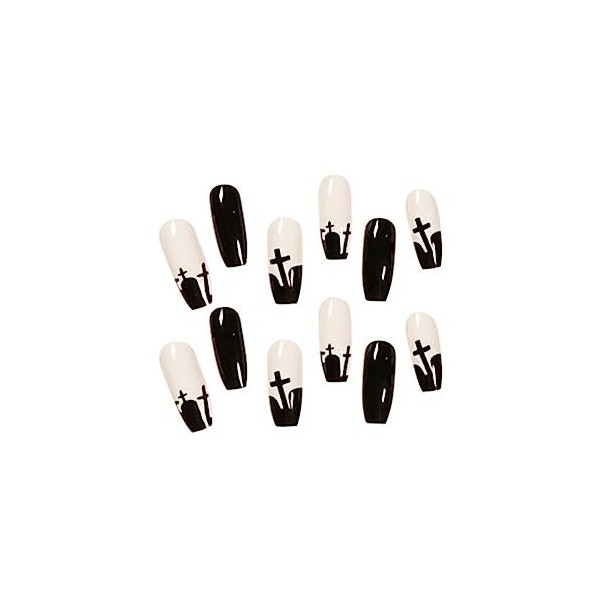 Lot de 24 faux ongles longs noirs à coller sur les ongles à presser - Faux ongles amovibles - Accessoires de maquillage dHal