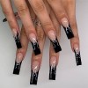 Lot de 24 faux ongles carrés longs blancs adhésifs verts à coller pour femmes et filles