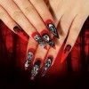 Brishow Faux ongles Halloween décoration squelette pressé on ongles Ballerina acrylique sang rouge faux ongles 24 pièces femm