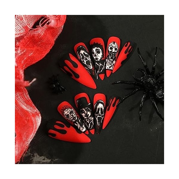 Brishow Faux ongles Halloween décoration squelette pressé on ongles Ballerina acrylique sang rouge faux ongles 24 pièces femm