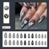 Carufin 24pcs Halloween toile daraignée noir givré faux ongles zombie mariée pointe faux ongles pressés sur faux ongles