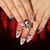 Carufin 24 PCS araignée coeur rouge crâne visage faux ongles Halloween moyen long serpent et scorpion faux ongles pressés sur