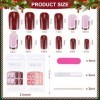 MELLIEX 48 Pièces Noël Faux Ongles Court, Artificial Faux Ongle à Couverture Complète Ensemble French Faux Ongles Autocollant