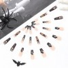 Neckon Lot de 24 faux ongles dHalloween en forme de cercueil et citrouille - En toile daraignée - Brillant - En acrylique -