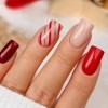 Lot de 24 faux ongles de Noël courts carrés rouges à coller sur les ongles à presser - Faux ongles amovibles bordeaux - Acces