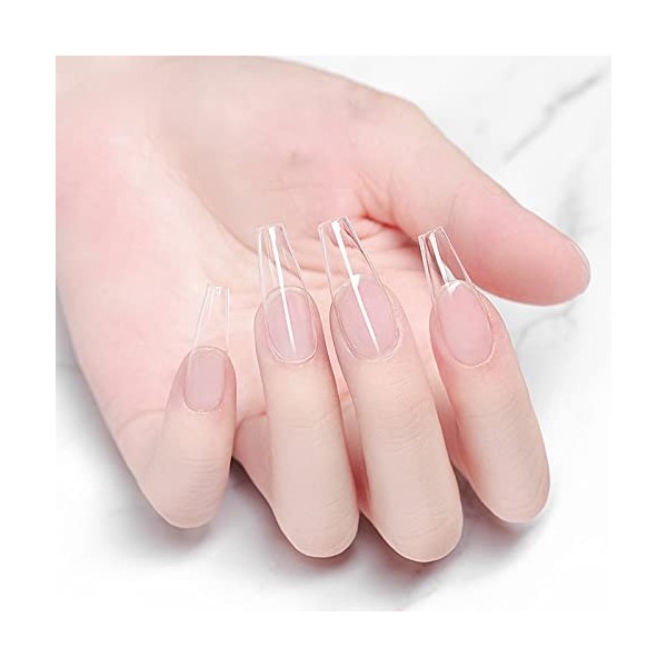 Lot de 504 extensions dongles à coller en gel souple pour salon de manucure et nail art, 10 tailles transparent long trap