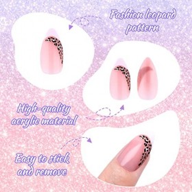 Greoer Lot de 24 faux ongles courts brillants à presser - 12 tailles - Motif léopard - Ovale - Faux ongles français - Couvert
