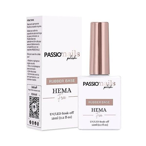 Passionails Rubber Base, HEMA-free, Hypoallergénique, Multifonction, Pose Américaine, Ongles, Capsules en Gel, 12-free