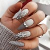 Lot de 24 faux ongles de Noël longs à coller,Doré/rouge/blanc,Ongles à presser avec motifs flocons de neige,Accessoires de dé