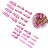 Lot de 24 Jolis ongles artificiels avec colle à ongles,Faux Ongles à Coller Nail Art,Faux Ongles Français Carré Long Ongles a