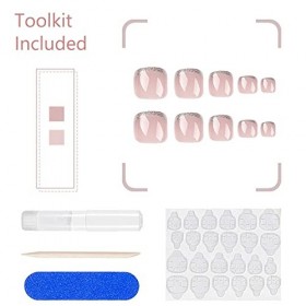 Lot de 24 faux ongles dorteils à paillettes Rose pailleté
