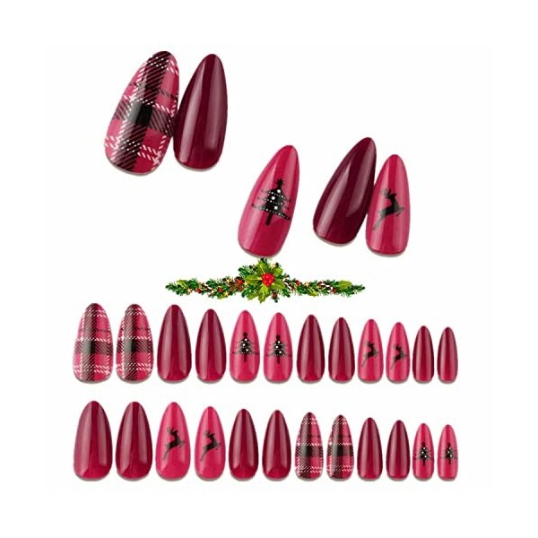 Eidoct Lot de 24 faux ongles de Noël en acrylique pour femmes et filles style A 