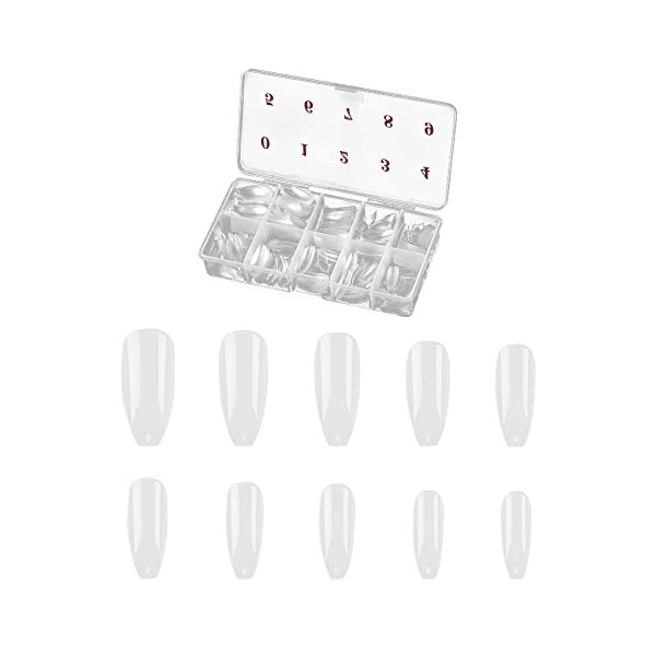 Lot de 500 faux ongles naturels transparents - Couverture complète - 10 tailles - Pour filles et femmes - Pour salon de manuc