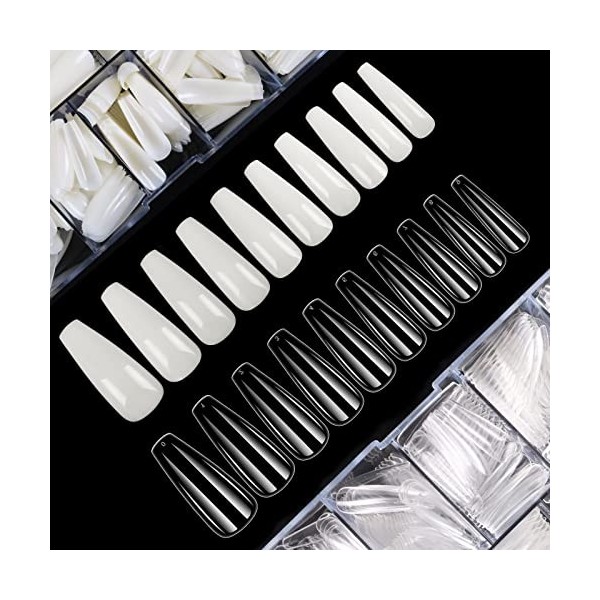 Lot de 500 extensions dongles en acrylique - 10 tailles - Pour salon de manucure et nail art à domicile ongles ovales court