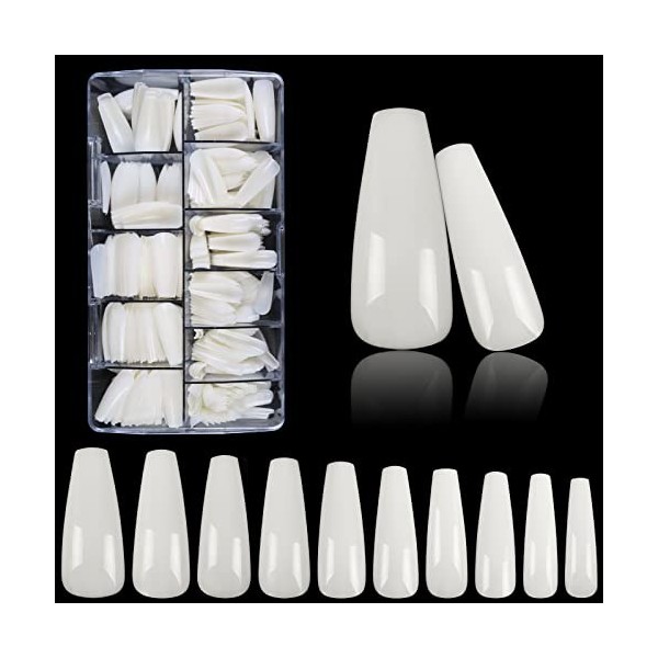 Lot de 500 extensions dongles en acrylique - 10 tailles - Pour salon de manucure et nail art à domicile ongles ovales court