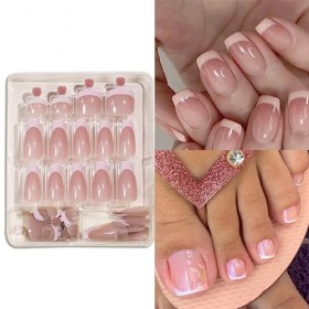 Lot de 48 faux ongles français courts – Faux ongles dorteils français à coller sur les ongles dorteils naturels à presser –