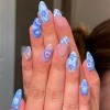 OKAQEE Lot de 24 faux ongles en acrylique à coller - Forme de cercueil - Bleu