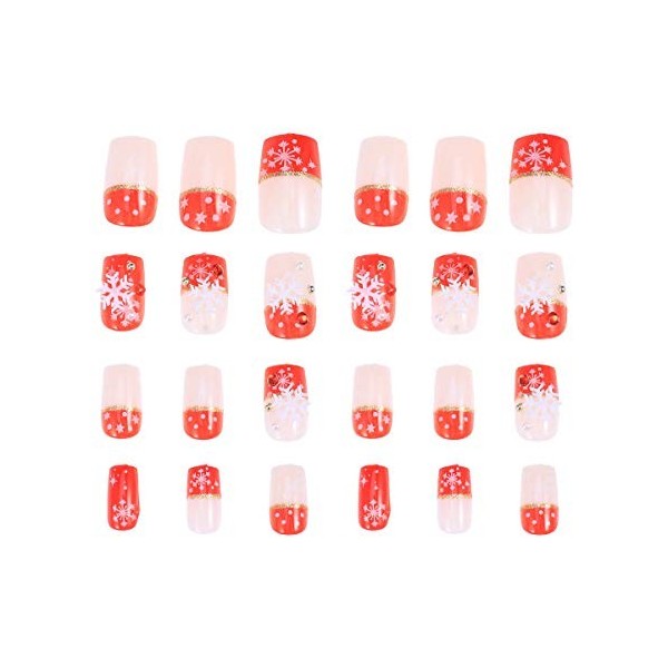 Lurrose Lot de 24 faux ongles avec motif flocon de neige