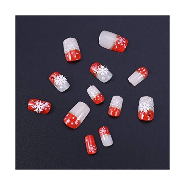 Lurrose Lot de 24 faux ongles avec motif flocon de neige