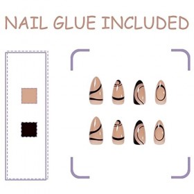 Lot de 24 faux ongles longs en acrylique à coller avec lignes ondulées noires en forme de cercueil avec colle pour femmes et 