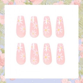 Lot de 24 faux ongles en acrylique à coller - Motif cercueil - Ballerine blanche sur rose - Avec autocollant de colle - Pour 