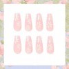 Lot de 24 faux ongles en acrylique à coller - Motif cercueil - Ballerine blanche sur rose - Avec autocollant de colle - Pour 