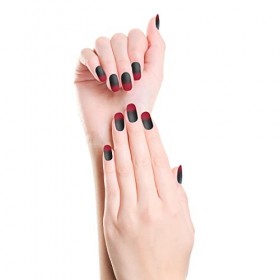 ALLY-MAGIC Y8-YGHZJP Faux ongles mats en forme de cercueil avec limes à ongles et bâton en bois pour femme Noir et rouge