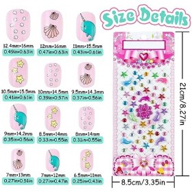 VZXQX Faux Ongles pour Enfants, 96 Pièces Appuyez sur Faux Ongles Enfant Fille avec Autocollants Strass, Artificiels Pré-coll