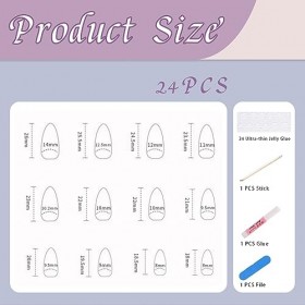 RYMAUP® Lot de 24 faux ongles en acrylique à couverture complète, dégradé de couleur pour femmes et filles, bleu ciel, motif 