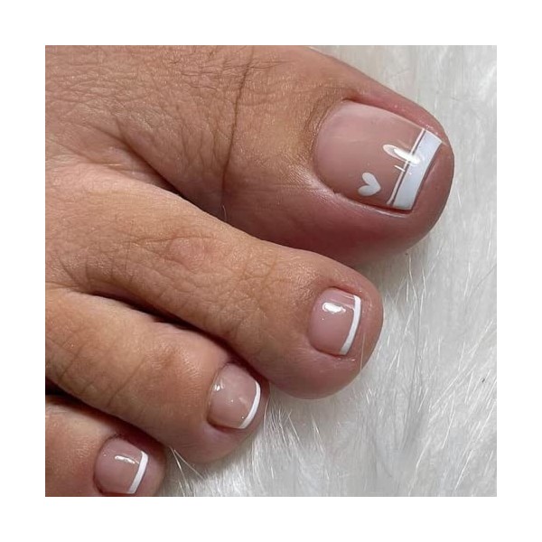 Maggidea Faux ongles dorteils œil de chat bleu, faits à la main, à coller sur les ongles dorteils, style français œil de c