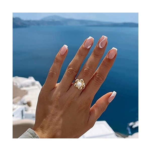 Lot de 24 faux ongles courts à presser carrés à coller sur les ongles pour femme - Motif tourbillon