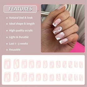 Lot de 24 faux ongles courts à presser carrés à coller sur les ongles pour femme - Motif tourbillon