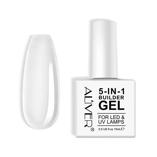 Gel Construction Ongle UV - Builder Gel 5 en 1, Gummy Base, Vernis à ongles LED, Extensions Réparation de Manucure, Renforcem