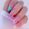 24 Pièces Amande Faux Ongles Moyen Français Press on Nails avec Autocollant Adhesif Couverture Complète Naturel Ongles à Coll