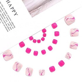 Handcess Lot de 24 faux ongles carrés roses brillants en acrylique pour femme et fille