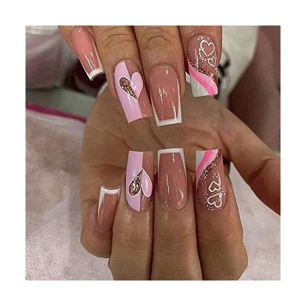 Faux Ongles Moyen Cercueil 24 Pièces Français Ongles à Presser Ballerine Ligne dor Acrylique Capsules Ongles à Coller Réutil