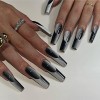 Sethexy Halloween Ballerine Appuyez sur les ongles Le noir Français Faux Ongles gothique Faire la fête Faux ongles 24 pièces 