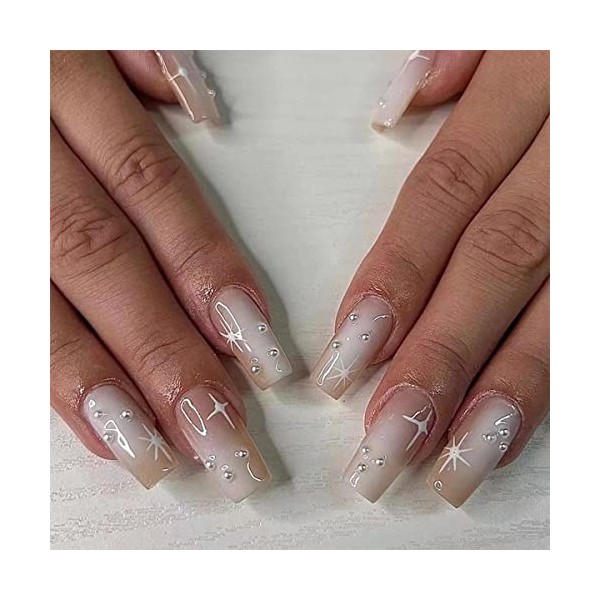 Juneyemo Lot de 24 faux ongles à presser en forme de cercueil avec strass en acrylique brillant pour femmes et filles A 