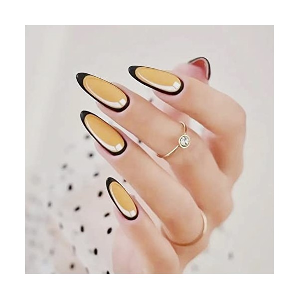 24Pcs French Manicure False Nails Glossy Long Ballerina Stick on Nails Nude Press on Nails with Diamonds Designs Full Cover A