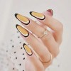 24Pcs French Manicure False Nails Glossy Long Ballerina Stick on Nails Nude Press on Nails with Diamonds Designs Full Cover A